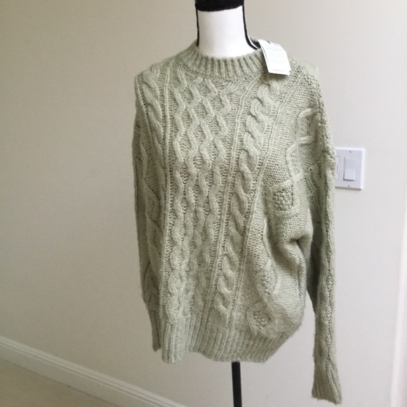 Mango Mint green Cable-knit sweater: size L NWT - Picture 6 of 9